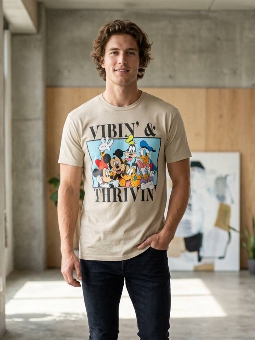 Disney Beige 'Vibin' & Thrivin' with Mickey & Friends Graphic Tee